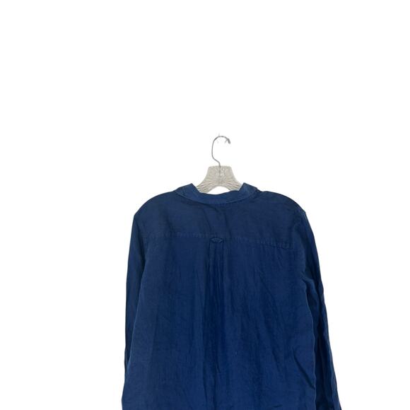 Talbots Plus Navy Blue Lagenlook Relaxed Button Up Long Sleeve Linen Blouse 16 - Picture 6 of 10